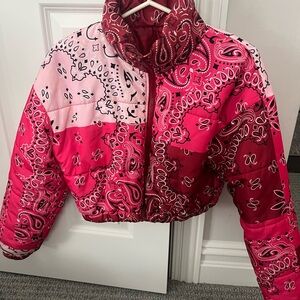 Paisley Puffer Jacket for Kids - Red and Pink